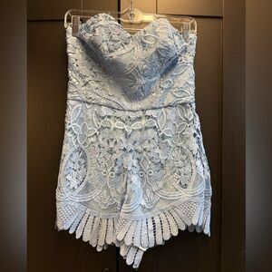Lovers + Friends Kira Sky Blue Strapless Romper